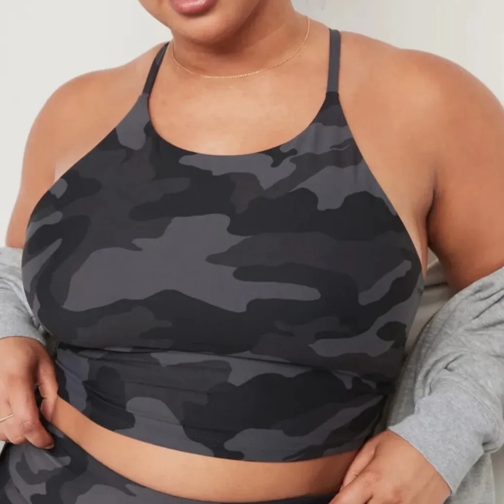 Old Navy Active Powersoft Longline Sports Bra Black Coal Camo Size 3x Plus Size